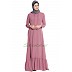 Frilled abaya dress with pintucks- Puce Pink Frilled abaya dress with pintucks- Puce Pink
